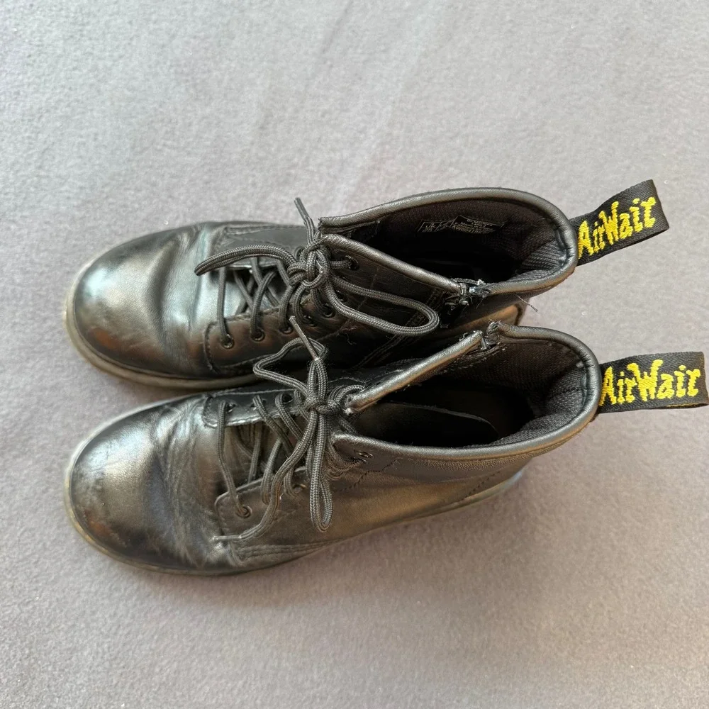 Dr. Martens 1460 J Black Leather Lace Up Side Zip Combat Boots US Women 5
